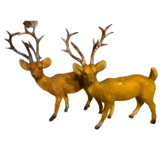 Vintage Flocked Deer Figurines Set Of 2 - Picture 1 of 13